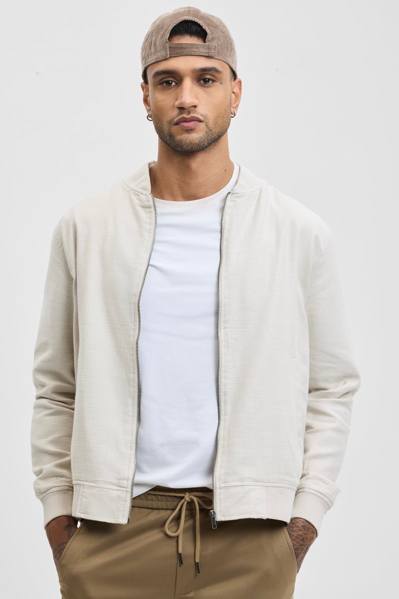 SNITCH Cream Textured Relaxed Fit Jacket - Image 4